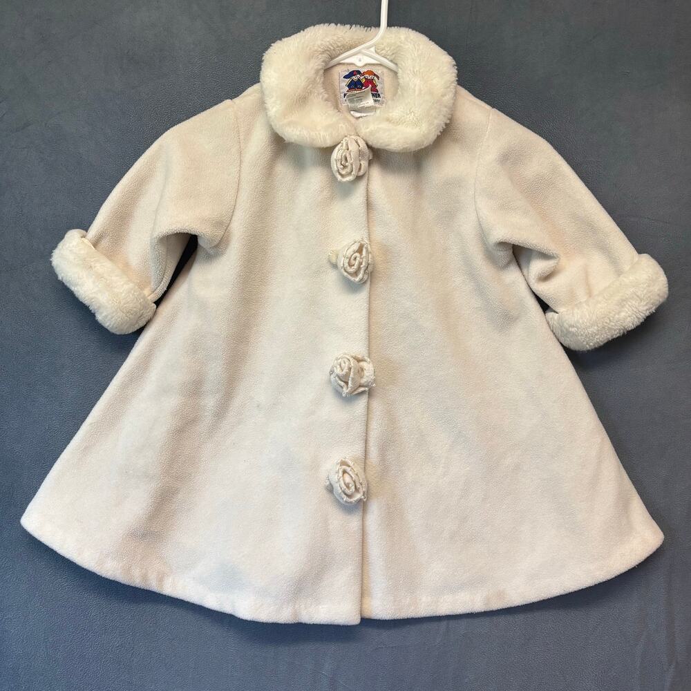 Vintage Pete's Partner Pea Coat Toddler Size 2 Faux Fur Trim Cozy Warm Floral
